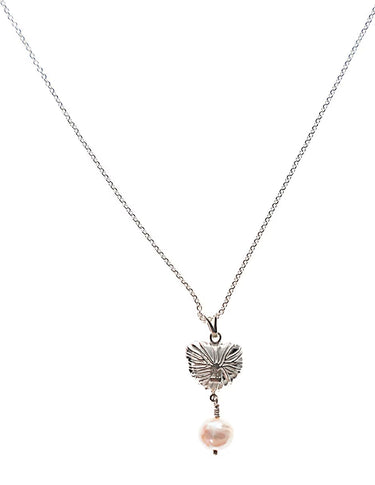 Collar Coral de Corazón con Perla Mediterráneo en Plata